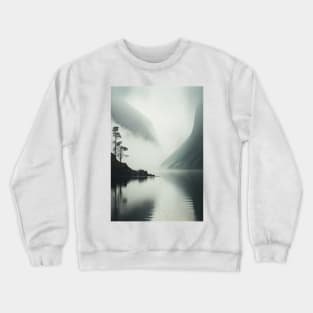 Misty Fjord Landscape Scandinavian Nature Lone Tree Minimalist Art Crewneck Sweatshirt